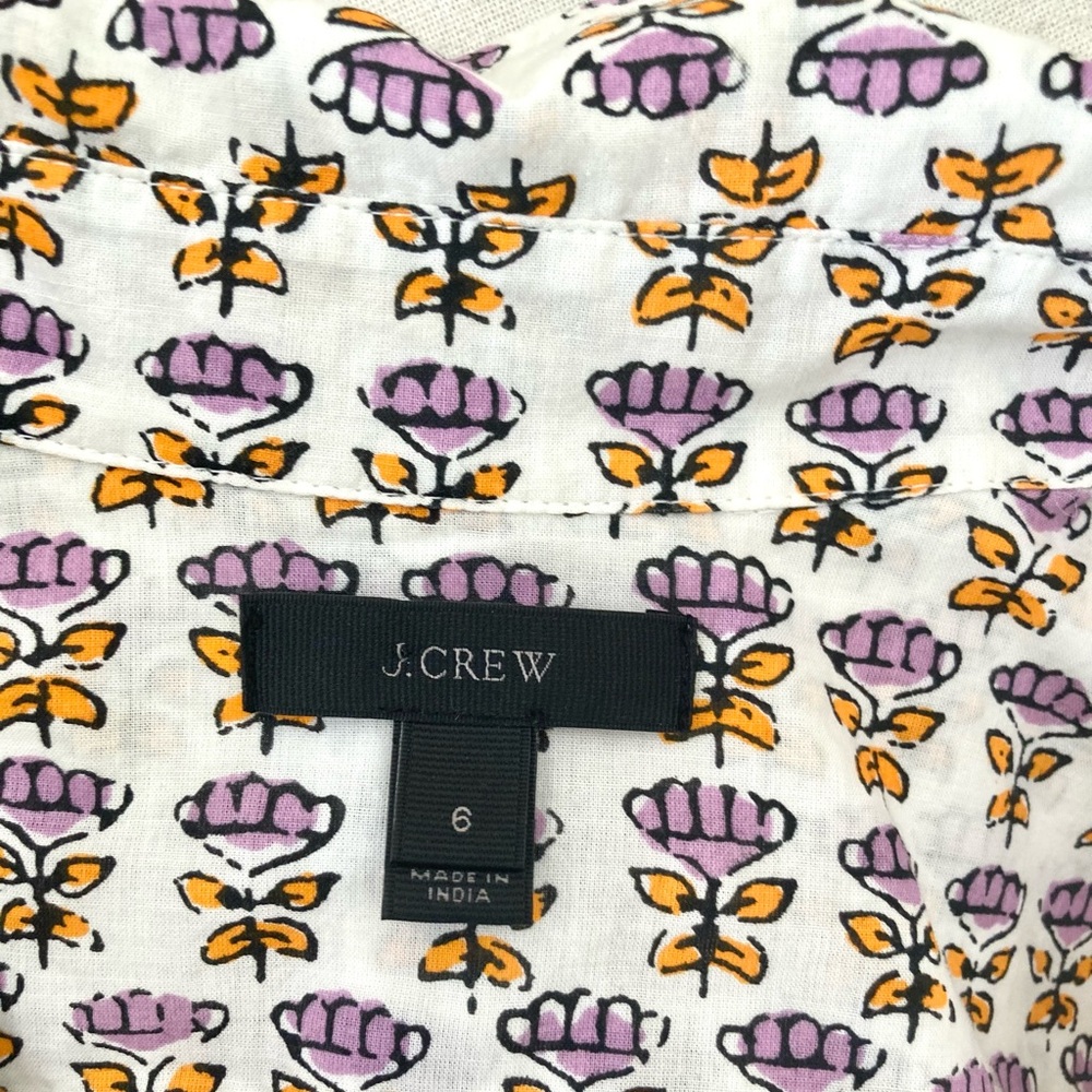 J Crew Gathered Popover Cotton Shirt in Block Print Floral Size 6 - Picture 11 of 12